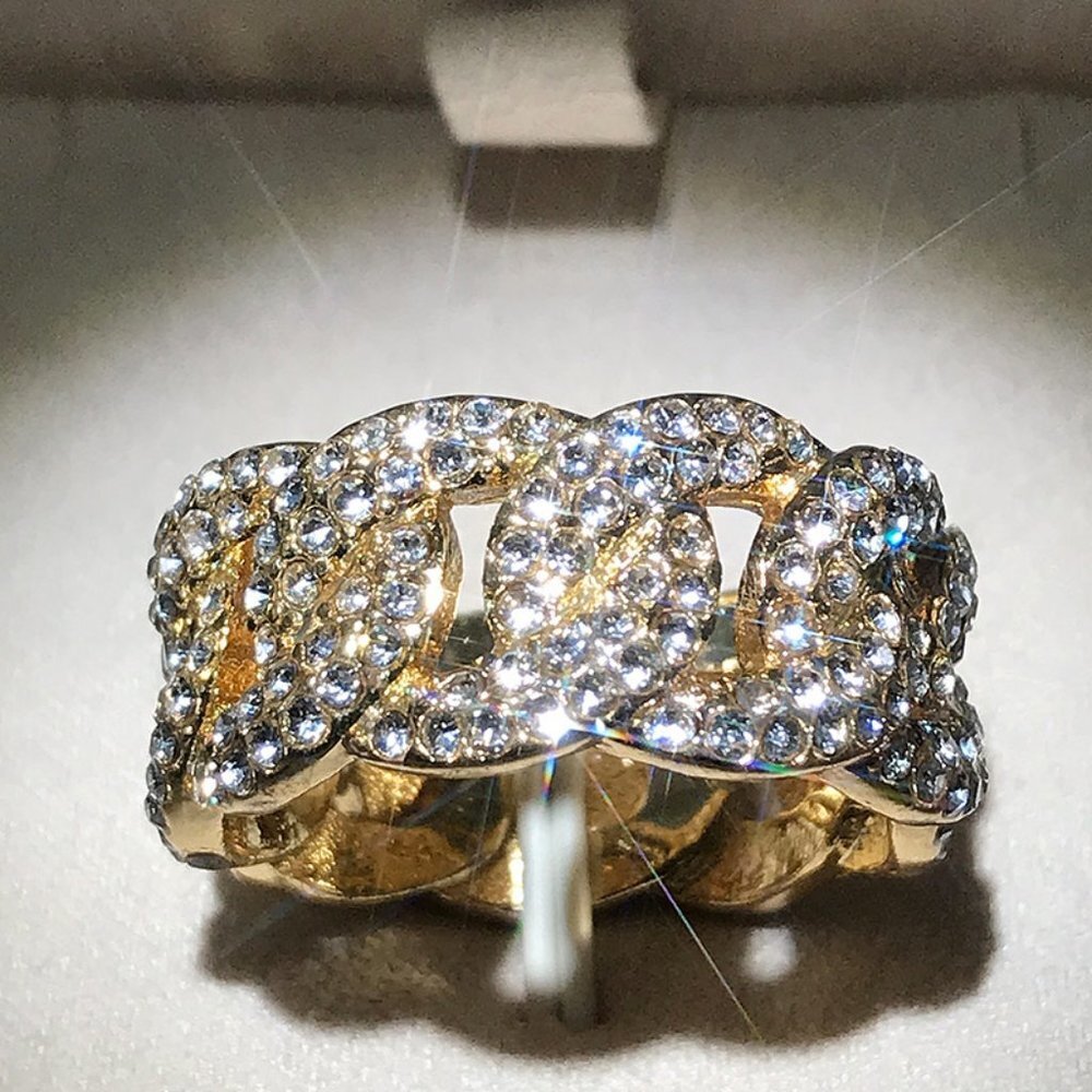 🌸Crystal Zircon Hip Hop Iced Out 18K Gold Plated Mens Diamond Ring, UNVN12381 - Picture 6 of 10